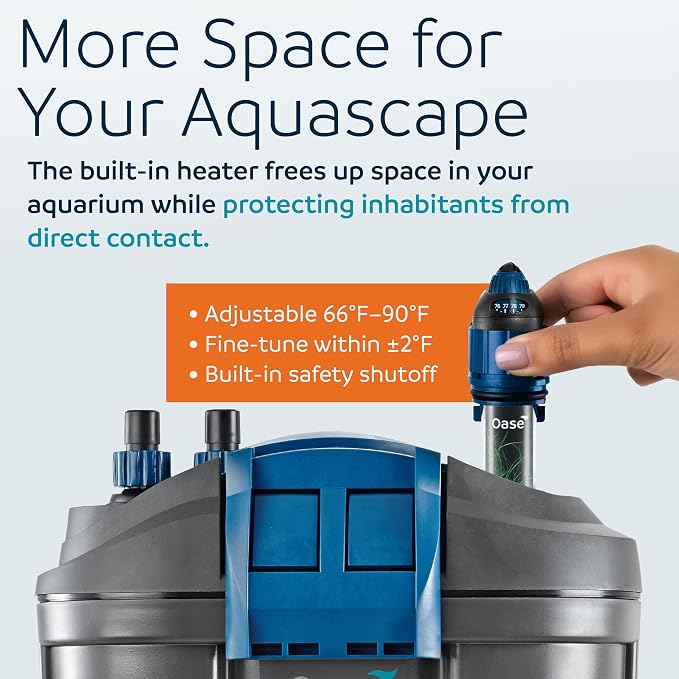 Oase FiltoSmart Thermo 200 Canister Filter for Aquariums – Quiet, Space-Saving External Multi-Stage Filter, Integrated Heater, No-Mess Maintenance, For Freshwater & Saltwater Tanks Up to 55 Gallons