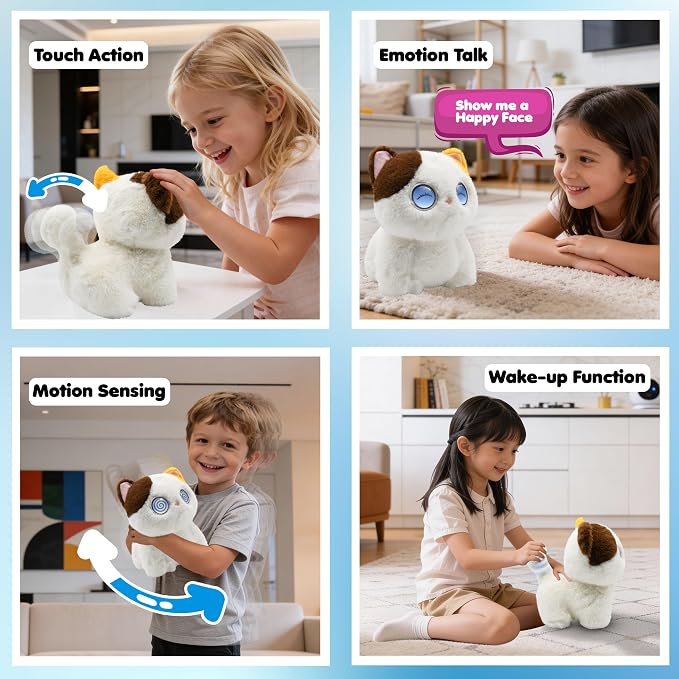 Contixo AI Pixie-Paw Smart Interactive Plush Cat – Voice-Responsive, Touch-Activated, Expressive Eyes, AI Companion Stuffed Animal for Kids & Pet Lovers, White
