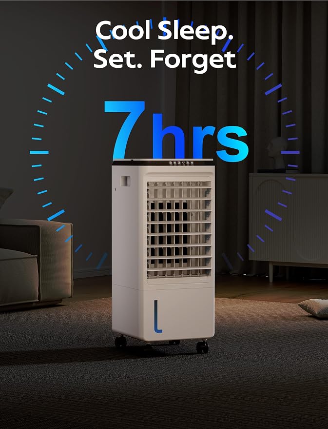 Portable Air Conditioners, 3-IN-1 Evaporative Air Cooler, Swamp Coolers w/ 3Ice Pack, 1.85 Gal Water Tank, 4 Modes, 80° Oscillation, 7H Timer, Portable Ac for Bedroom, Room Pearl