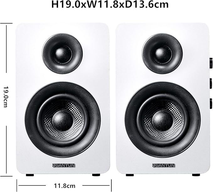 Sanyun SW208 3" Active Bluetooth 5.0 Bookshelf Speakers – 60W Carbon Fiber Speaker Unit - Built-in 24bit DAC Dynamic 3D Surround Sound 2.0 Computer PC Monitor Gaming (Pair, White)