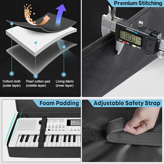 49 Key Keyboard Gig Bag 10mm Padded Full Protection with Adjustable Straps, 4 Pockets for Accessories, Electric Piano Case (33.8''x13.8''x4.3'')