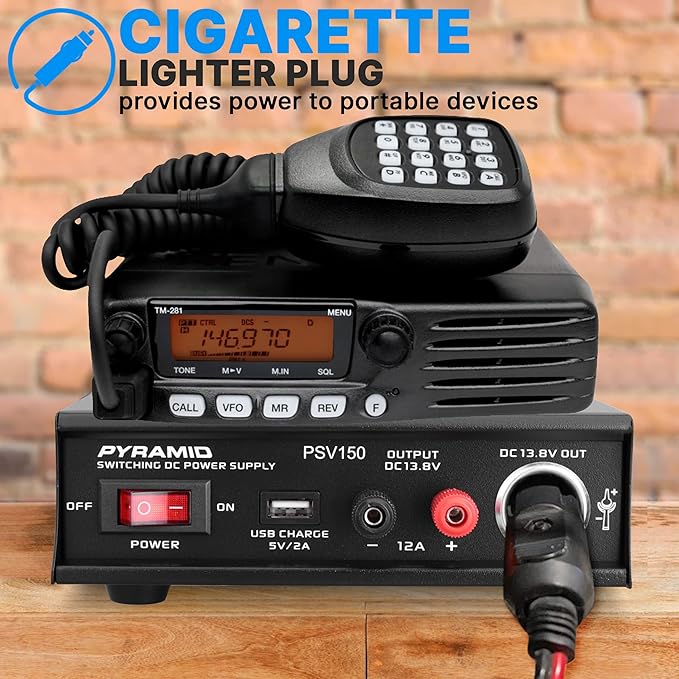 Pyramid Universal Compact Bench Power Supply- 12Amp Variable Linear Regulated Home Lab Benchtop AC-DC Power Converter - USB Port,Cigarette Lighter,115/230V AC,Screw Terminal,Cooling Fan - PSV150,Black