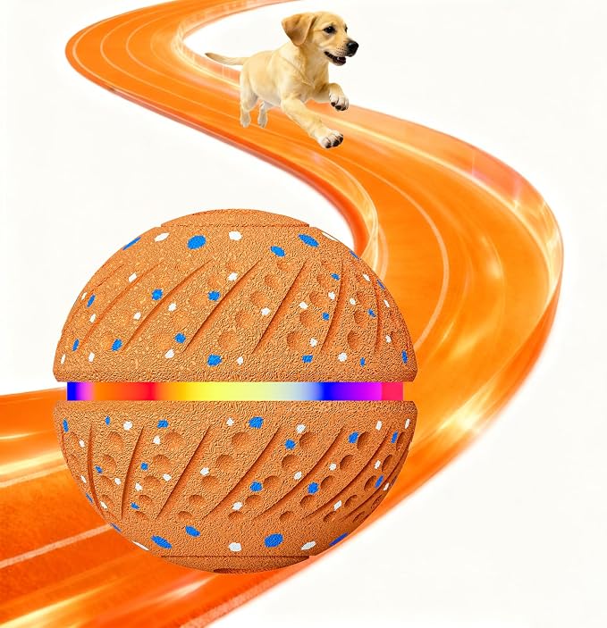 Interactive Automatic Dog Ball, Self-Moving Rolling Toy for Dogs, Chew Resistant E-TPU Material, IPX7 Waterproof, USB-C Rechargeable, Smart Vibration Sensor, Indoor & Outdoor (Orange)