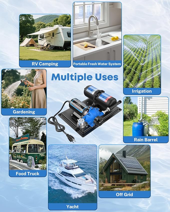 Kohree RV Water Pump 110V AC 7.5GPM 70PSI and 1L 125PSI Pre-Pressurized Accumulator Tank, Quiet Water Transfer Pump and Accumulator Tank System for Home Use, RV, Boat, Kitchen, Bathroom, Irrigation