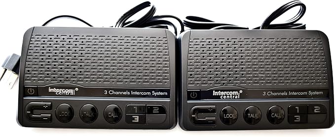 Intercom Central® GROUND wire Power-line 3 CHANNELS Intercom System, Black Two Stations Set.