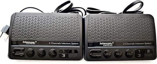 Intercom Central® GROUND wire Power-line 3 CHANNELS Intercom System, Black Two Stations Set.