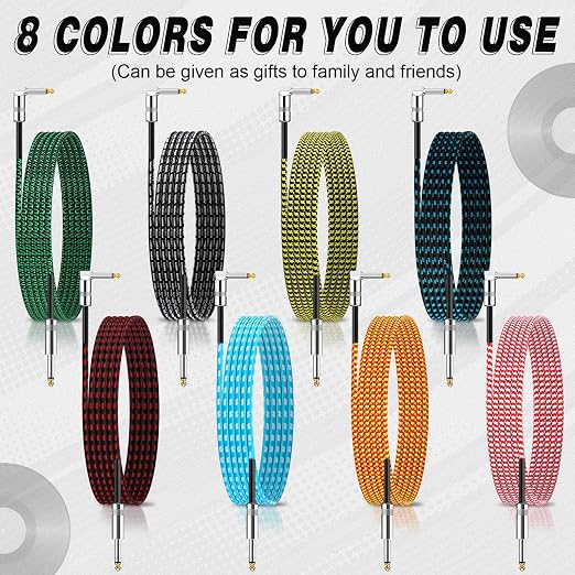 Rigibright 8 Pack 10FT Instrument Cable - Guitar, Bass, Keyboard, Microphone & Mixer Amp Cord (8, Multicolored, 10 Feet)