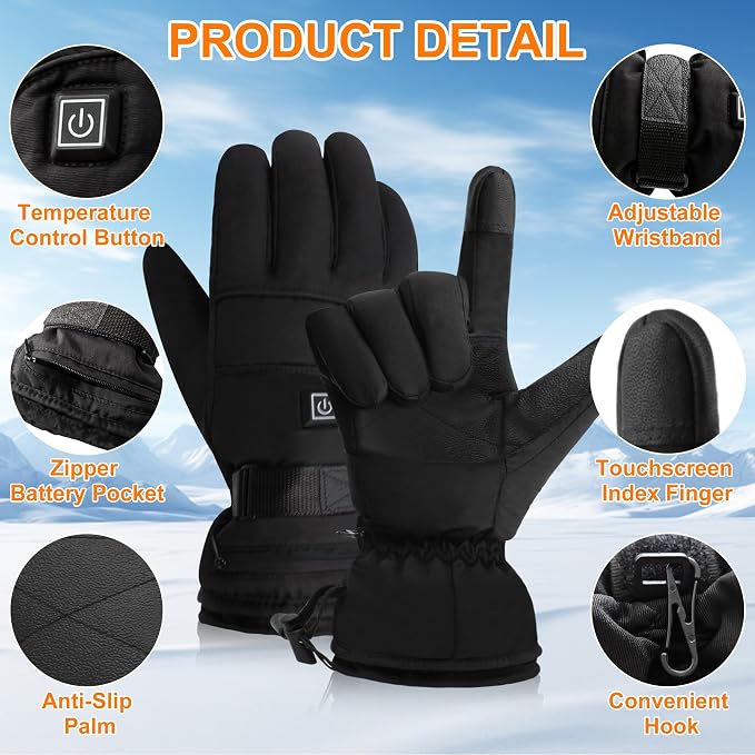 Heated Gloves 3.7V 3200mAh Heating Gloves Waterproof Windproof Hand Warmers for Skiing Hiking Hunting Fishing Snowboarding Cycling