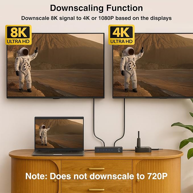 J-Tech Digital 8K HDMI 2.1 Splitter 1 in 2 Out, HDMI 1x2 Splitter 8K@60Hz 4K@120Hz 1080P@240Hz, Duplicate/Mirror Screen 3 EDID Modes with Downscaling [JTECH-8KSP12E]