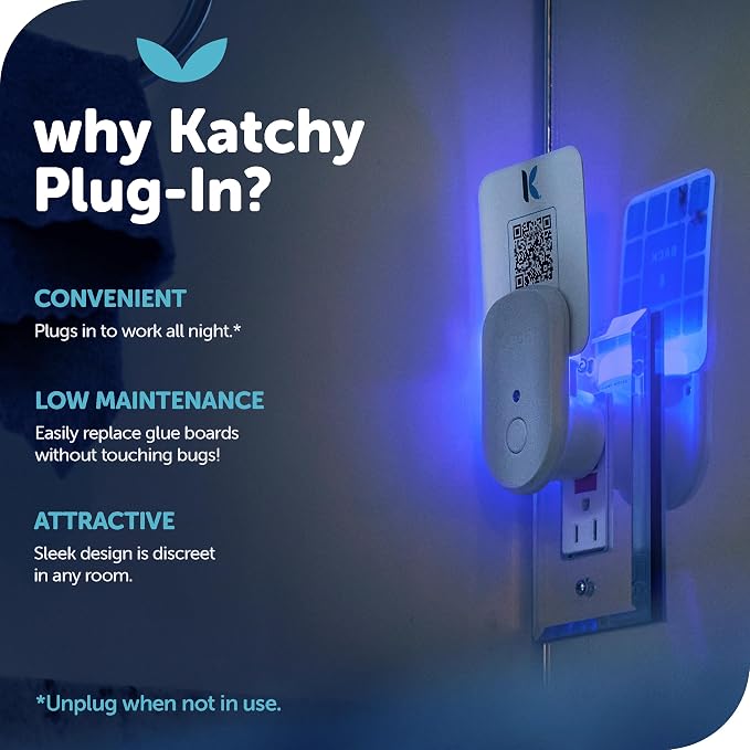 Katchy Plug-in Bug Trap Indoor – Fly Catcher for Mosquito, Gnat, Fruit Fly & Small Moth – Blue Light, Chemical-Free & Eco-Friendly – All Indoor Areas: Kitchen, Living Room & Plants (1 Pack)