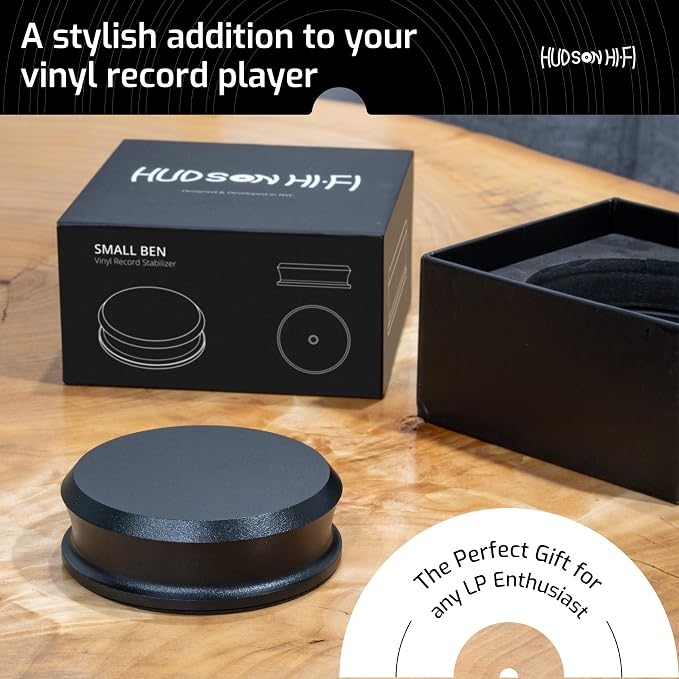 Hudson Hi-Fi SmallBen Record Weight Stabilizer with Protective Leather Pad - 9-Ounce Vinyl Turntable Weight - Durable & Stylish LP Stabilizer - Fits Any Turntable - Black Matte
