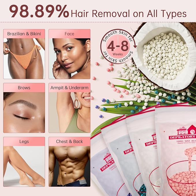 Lifestance Waxing Kit for Women & Men - L3 Liberty Bloom Digital Warmer, Silicone Wax Pot Liner, Hair Removal Kit with 14.1oz Hard Wax Beads & Oil Spray Professional for Home Brazilian Bikini Face Leg