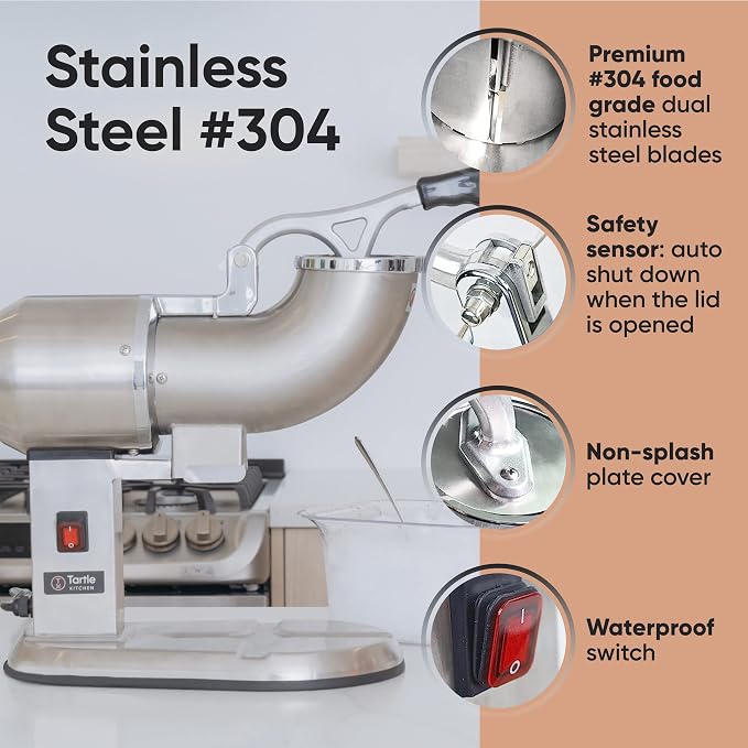 Tartle Kitchen - Stainless Steel Dual Blade Ice Shaver Snow Cone Maker Machine - Summer Parties & Refreshing Treats - Durable Easy to Use & Clean - Ideal for Catering, Restaurant & Commercial Kitchens