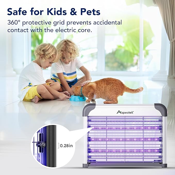 ASPECTEK Dual-Spectrum LED Bug Zapper Indoor, High-Voltage Electric Grid Mosquito and Fly Trap, 3 Long-Life UV LED Lamps 395nm, Kills Gnats, Moths, Wasps and Fruit Flies