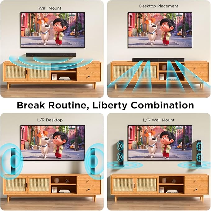 2.0 ch 100W Sound Bar for Smart TV, 2-in-1 Detachable Bluetooth 5.3 Speaker with 3 EQ Modes & Adjustable Bass - Home Theater Audio for Movies, Gaming, Music