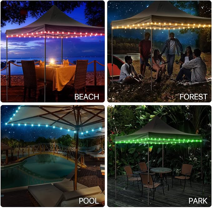 Waybelive LED Canopy and Umbrellas Rope Lights, 39.4 Ft Remote Control Rim LED Light String, 16 Color Change by Yourself, Waterproof, C Battery Powered, Bright to Display at Night Outdoors