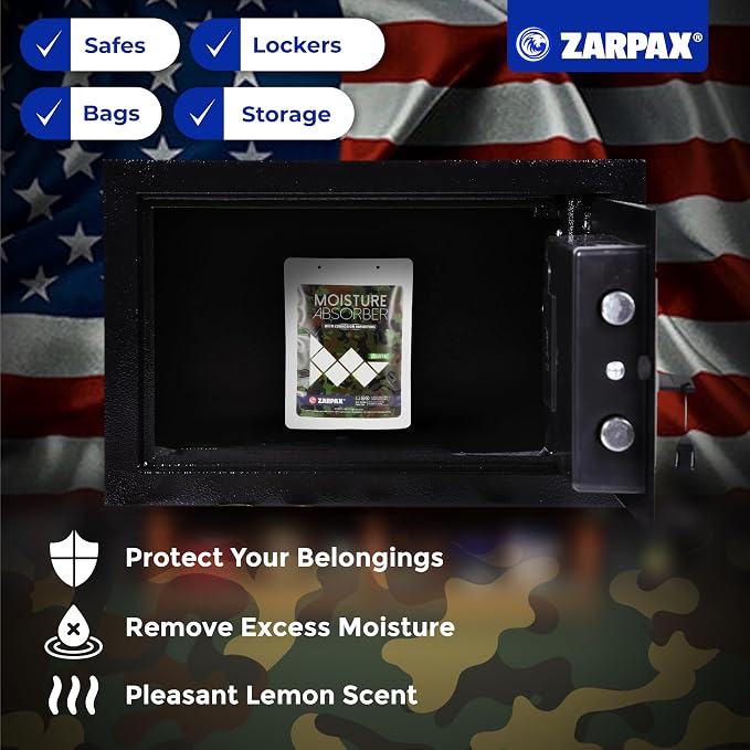Zarpax Moisture Absorbers For Gun Safe 7.5 oz/212g - Gun Safe Dehumidifier Prevents Corrosion - Protects Gun & Gear - Desiccant Dehumidifier Removes Excess Moisture - Set of 5