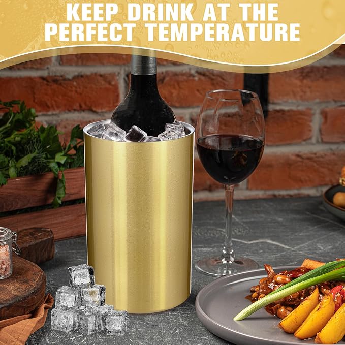 Potchen 6 Pack Wine Chiller Bucket Wine Bottles Cooler Bulk, Stainless Steel Double Wall Insulated Champagne Ice Bucket for Parties,Fits for 750 ml Bottles (Gold)