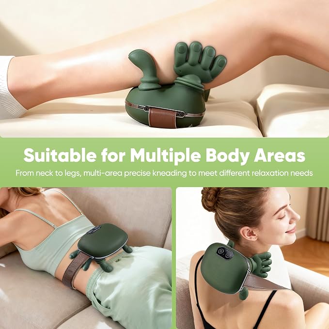Shoulder and Neck Massager, Bionic Heated Massager, Neck Massager with Fingers, 4D Kneading Massage, Simulates a Real Palm Massage for Comfort, Relax Muscle Tension (Green)