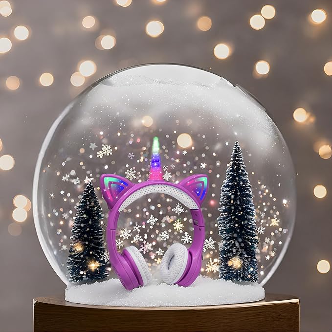 Unicorn Headphones for Girls,Bluetooth Unicorn Headphones Toddler School Laptop Cellphones Plane use, Light Up Wireless Kid Headphone Birthday Gifts (Dark Purple)