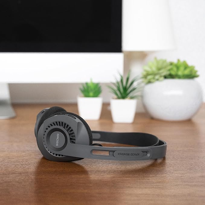 Koss KPH30 Wireless Bluetooth Retro Style On-Ear Headphones, 20+ Hour Battery Life, USB-C Charging, Microphone, Stealth Grey