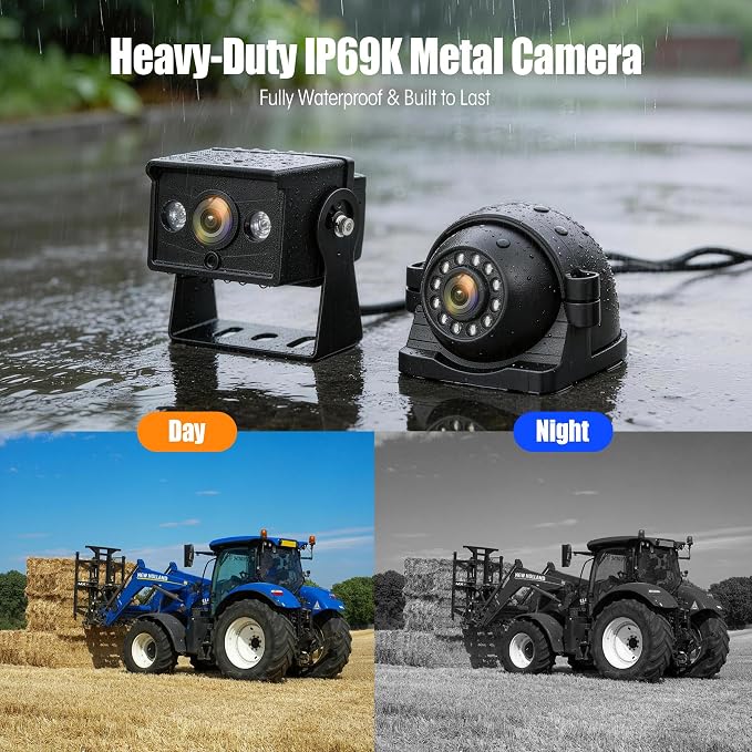 1080P Wired Backup Camera System, 10.1" DVR IPS Touchscreen + 4 IP69K Water/Dust Proof Rear & Side Cameras, Vibration-Proof 20G for Hitching, Farm Work, UTV, Trailer, Tractor, Truck, Combine