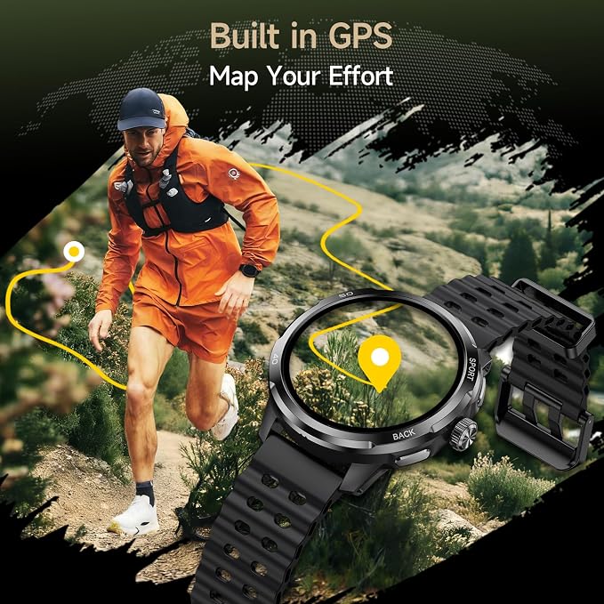Ulefone Armor Watch Pro Military Smart Watches for Men, 1.50" AMOLED Corning Screen, 5ATM Waterproof MIL-STD-810H, 100+ Sports Modes/GPS/AI/Heart Rate/Sleep/SpO2 Monitor, Men's Fitness Tracker Watch