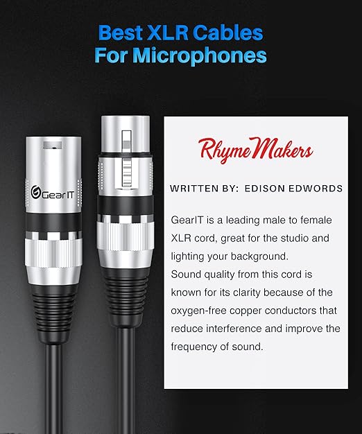 GEARit XLR Cables, Male to Female Microphone Cable 3-Pin Balanced Shielded Mixer XLR to XLR Cable for Recording Studio, Podcast, 200ft Black