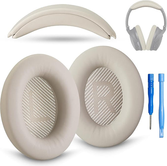 AHG Accessory House Global Replacement QC Ear Pad and Headband Pad Kit Cushion. Compatible with Bose QuietComfort (2023) QC45 QCSE QC35 II Wireless Noise Cancelling Headphones (White Smoke) Easy DIY