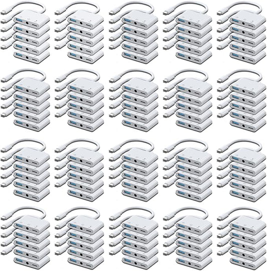 100 Pack Aux to USB C to USB Adapter, 3-in-1 USB OTG Adapter with USB C to 3.5mm Audio Adapter and 60W PD Fast Charging Port, Compatible with iPhone 15/16