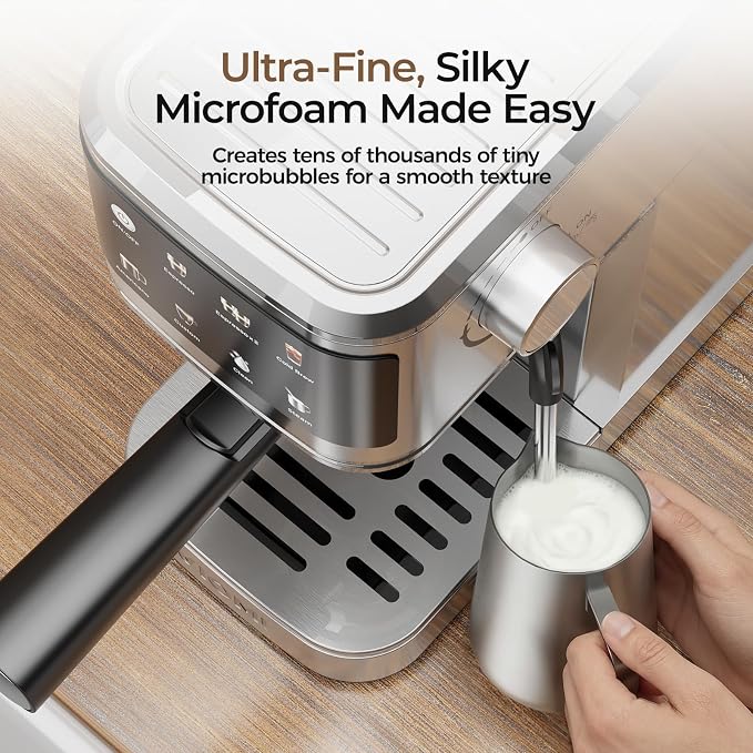 VIOMI T1A Pro Espresso Machine 20 Bar, Compact Espresso Maker with Milk Frother, Stainless Steel Coffee Maker with NTC Temp Control, Cold Brew Coffee Machine for Home Barista, Silver