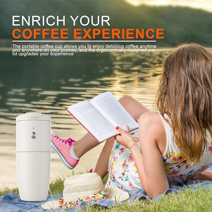 Self-Heating Electric Coffee Maker Cup, Portable Mini Coffee Maker Compact Design for Camping Hiking Traval