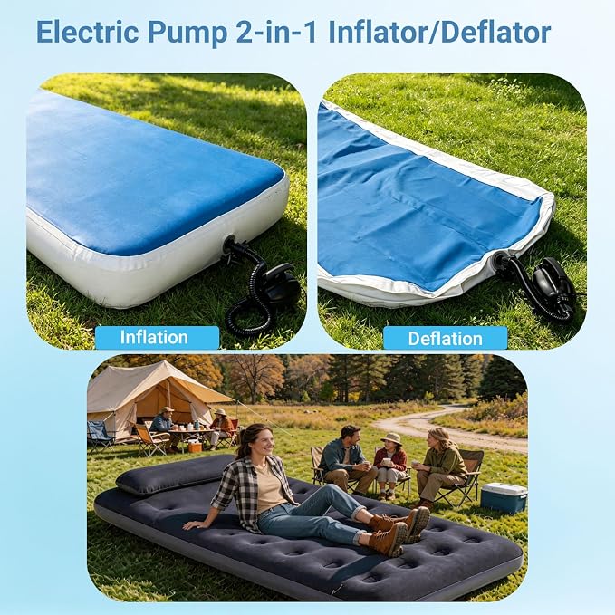 600W Electric Pump for Mattress, Electric Air Pump for Inflatables Quick-Fill Gymnastics Mat Dock Raft Pool Floats 2-in-1 Inflator/Deflator with 5 Nozzles & Carry Case (L)