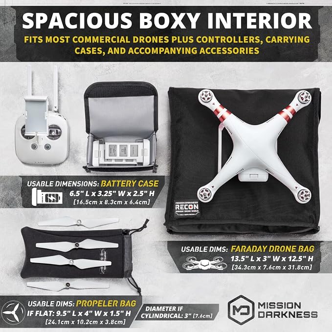 Mission Darkness Recon Faraday Drone Shield // Military-Grade RF Shielding for Drones UAVs Electronics Mobile Devices // Digital Forensics Signal Isolation Anti-tracking Travel Protection Bag