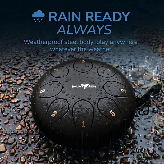 Balmy Drum Steel Tongue Drum 6 inch 8 Notes 440Hz, Handpan Drum with Music Book, Mallets, Carry Bag, Finger Picks, Rain Drum for Outdoor, Meditation Yoga Calming Instruments for Adults Kids (Black)