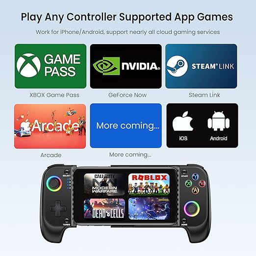 AXYBCOOL Wireless Mobile Controller for iPhone & Android - Hall Effect Joystick, No Drift - Compatible with Xbox Game Pass, Steam Link, Call of Duty, Roblox