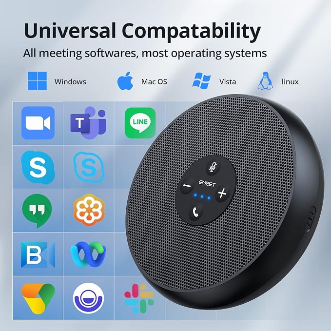 EMEET USB Speakerphone, M1A Zoom Certified AI Mics 360°Voice Pickup USB Type C-A Plug&Play Computer Speakers with Microphone, Fast Mute Noise Reduction Echo Cancellation for 5-8 People for Zoom Teams