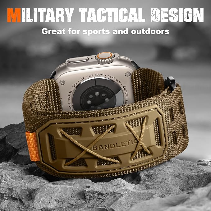 Bandletic Compatible with Apple Watch Ultra Band Men Women, Wide Tactical Military Nylon Rugged Soft Sport Strap for iWatch 49mm(Ultra 3/2/1),46mm(11/10),45mm(9/8/7),44mm(SE3/SE2/SE/6/5/4),42mm(3/2/1)