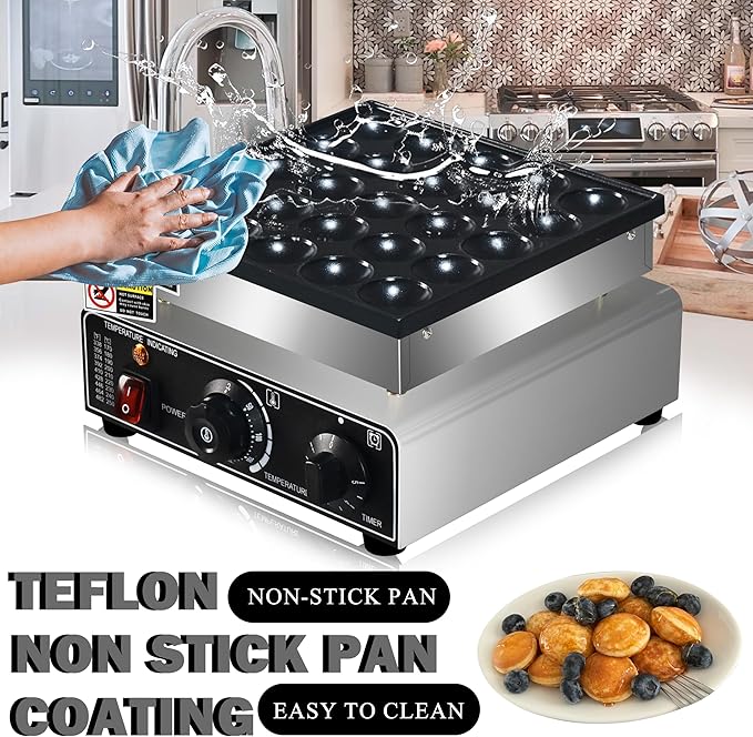 110V US Commercial 25PCS Mini Pancake Maker,950W Mini Dutch Pancake Maker,Non-stick,Dutch Poffertjes Grill,Stainless Steel,Breakfast,Snacks,Desserts.