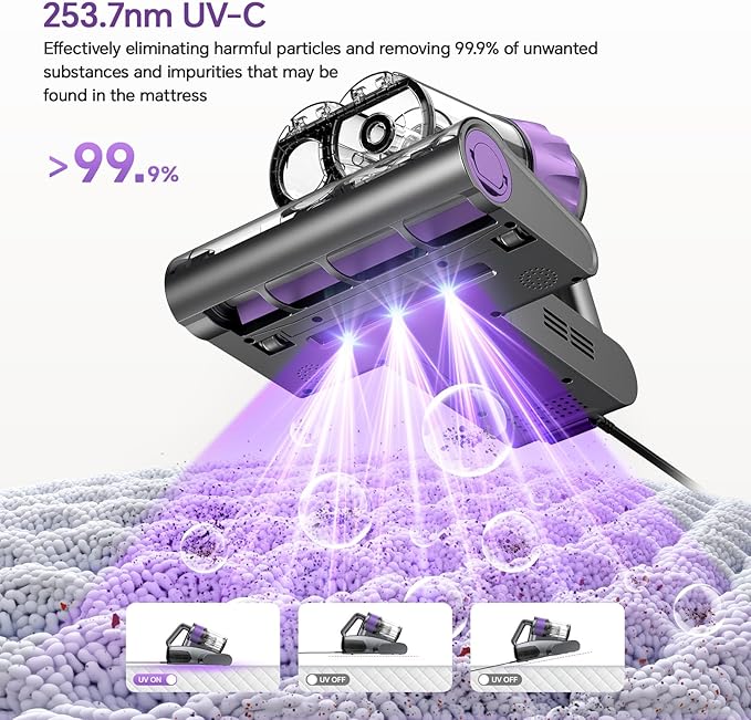 Mattress Vacuum Cleaner 18Kpa Bed Vacuum Cleaner with Smart Dust Sensor,253.7nm UV-C Light,HEPA Filter,150°F Heat,500W Powerful Handheld,for Bed,Sofa,Couch,CribMother's Day Gift Ideas for Women