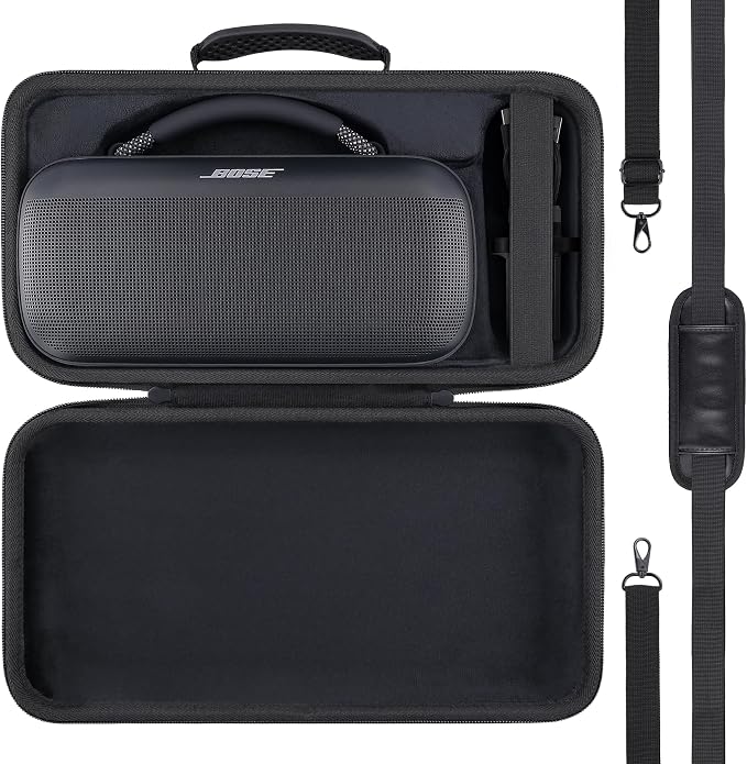 for Bose SoundLink Max Portable Speaker Hard Protective Case, Portable Travel Case with Shoulder Strap and Handle (Black Case) - co2CREA