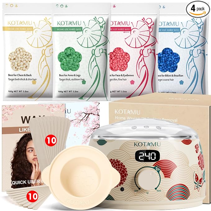 KOTAMU Waxing Kit for Women & Men, Wax Warmer for Hair Removal, Digital Wax Kit with Silicone Pot，Ideal for Face Eyebrow Arm Legs Armpit &Sensitive Skin, Lucum Waxing Machine for Home Salon Use