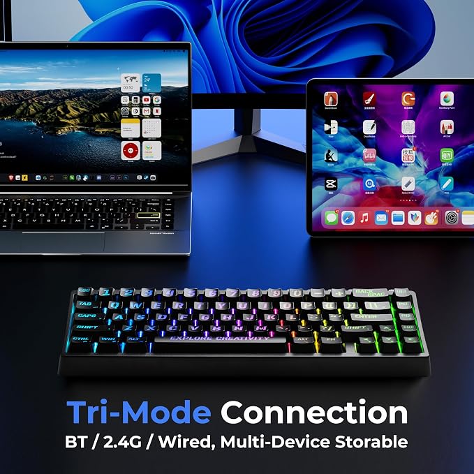 x XVX M67 Wireless 60% Percent Keyboard, QMK/VIA Topographic Gaming Keyboard, Tri-Mode Thocky Creamy Mechanical Key board, Hot Swappable Gasket Mount RGB IMD Tech for Win/Mac, Miami Theme, Black