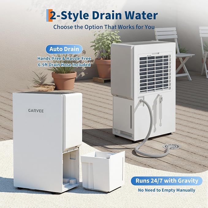 GarveeHome 7000 Sq. Ft Dehumidifier, Max 150 Pint/Day Energy Star Efficient 2025 Smart Compressor Dehumidifier for Basement with Drain Hose, Smart Humidity Control,Dehumidifiers for home