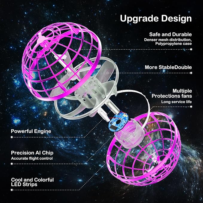 Flying Orb Ball 2025 Boomerang Hover Ball Galatic Fidget Spinner Mini Drone Cool Toys Birthday Gift Ideas for 6 7 8 9 10+ Year Old Boys Girls Teens Indoor Outdoor(Blue) (Pink)