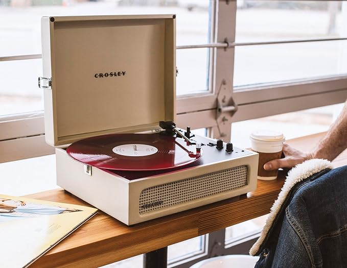 Crosley CR8017B-DU Voyager Vintage Portable Vinyl Record Player Turntable with Bluetooth in/Out and Built-in Speakers, Dune
