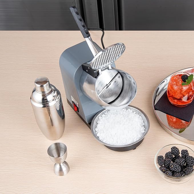 Restaurantware Electric Ice Crusher Machine - 65 Kg/Hr - Plastic Ice Shaver With Stainless Steel Blades - Compact Gray Space-Saving Kitchen Countertop Use