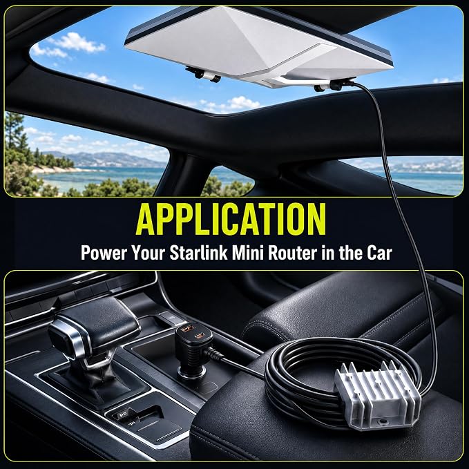 9.8FT Starlink Mini Car Adapter, 12V/24V to 30V 3.5A DC Step Up Converter with Digital Display, DC Power Cable with Cigarette Lighter Adapter, Constant Voltage Power Supply for RV Truck