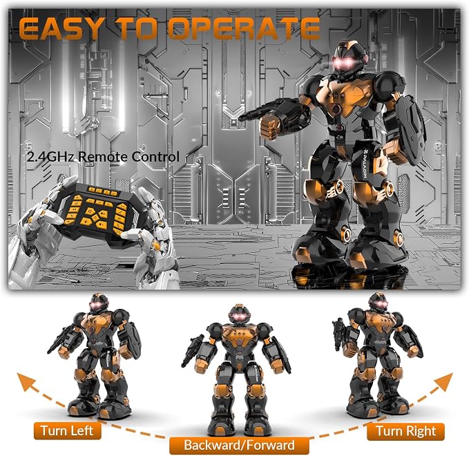 STEMTRON Robot Toys for Kids, Programmable Remote Control Robot with Intelligent Gesture Sensing, Recharge, Singing & Dancing Mode, Launcher (Brown)