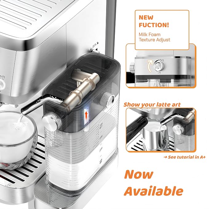 MAttinata Cappuccino Coffee Machine with Automatic Milk Frother, Compact Espresso Machine with Pressure Gauge, Stainless Steel Cappuccino Maker with for Home, Office